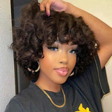 Bouncy Curly Fringe Wig Pixie Cut Wig Short Curly Human Hair Wig Full Machine Wigs Egg Curls Bob Wig With Bangs
