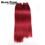 Black Pearl Pre-colored Yaki Human Hair Bundles 4 Pcs One Pack 190 Gram Brazilian Straight Hair  Weave Red Burg# Non-Remy Hair