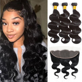 3 Bundles Human Hair With 13x4 Lace Frontal Body Wave 8-28 Inch Human Hair Weave Extension With HD Lace Frontal