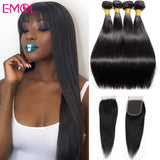 Raw Indian Hair Bundles With Closure Remy Human Hair Bundles With Closure Natural Black 3 4 Bundles With 4x4 Lace Closure