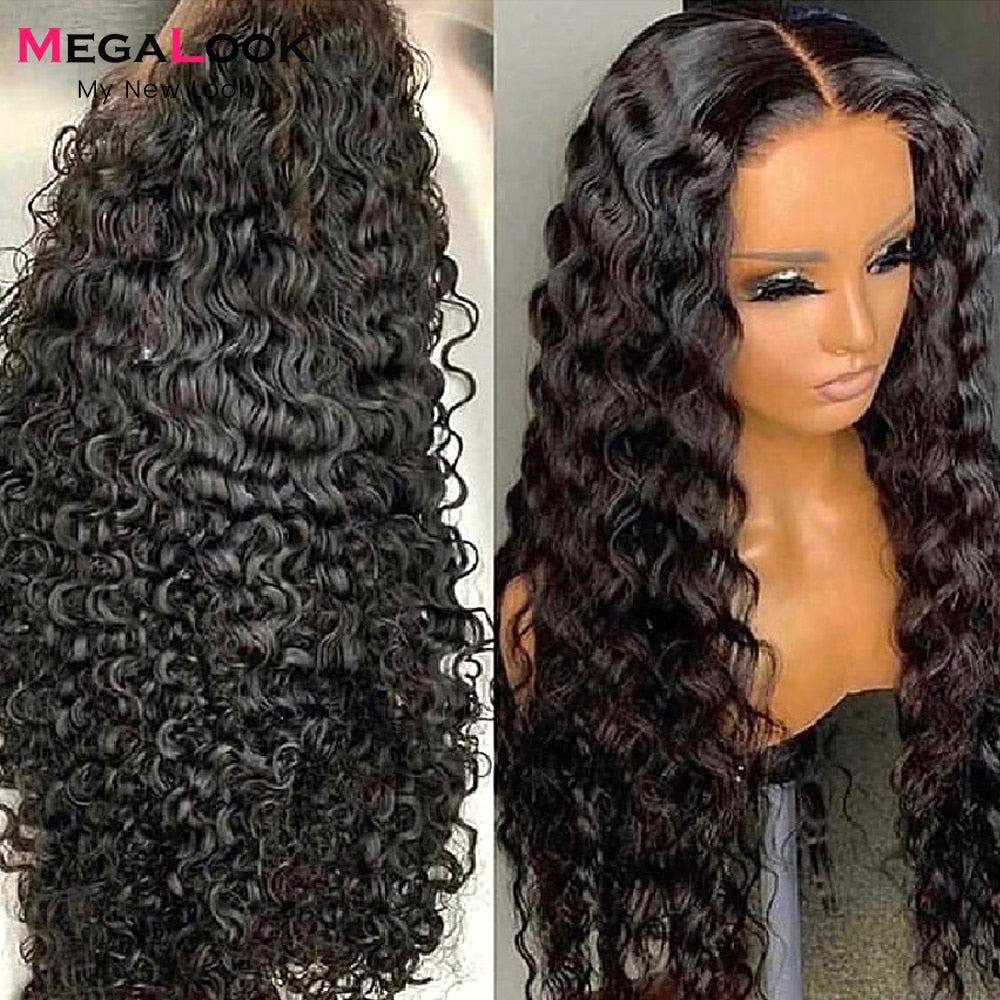 HD Transparent Lace Frontal Wig 13x4 Lace Front Human Hair Wig MEGALOOK Remy Brazilian Deep Wave Human Hair Wigs 30"